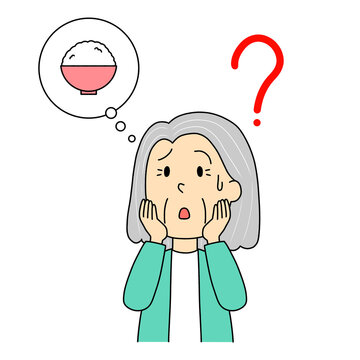 食事したことを忘れる高齢女性　イラスト