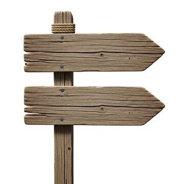 Rustic wooden directional signpost with two arrows pointing right