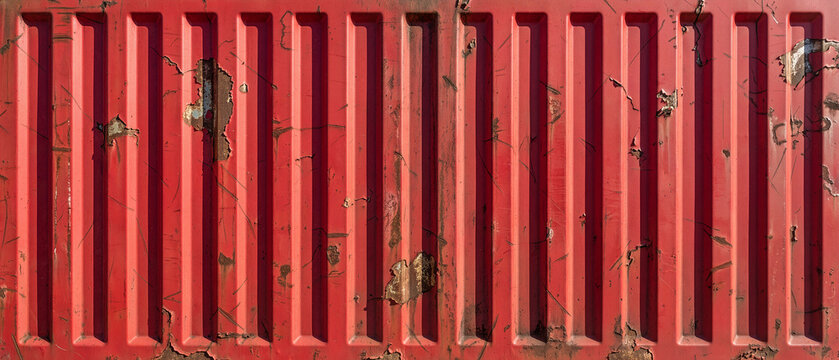 Industrial decay and renovation concept. Distressed red ribbed metal panel texture.