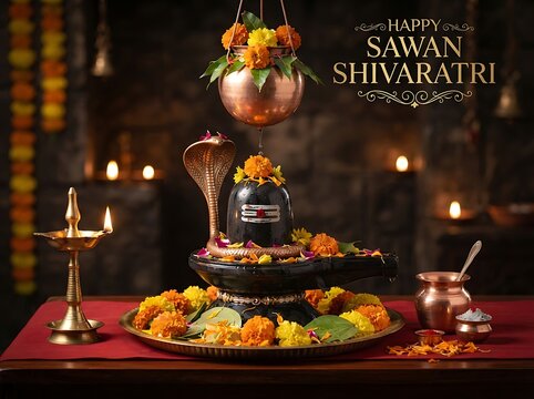 Sawan Shivratri Hindu festival celebration with flowers and traditional decor