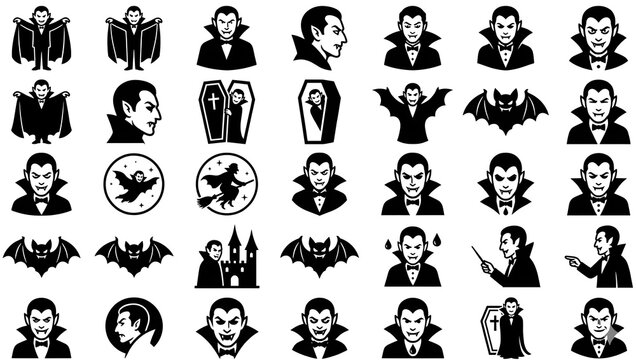  Vampire and Dracula silhouette icons for Halloween design elements