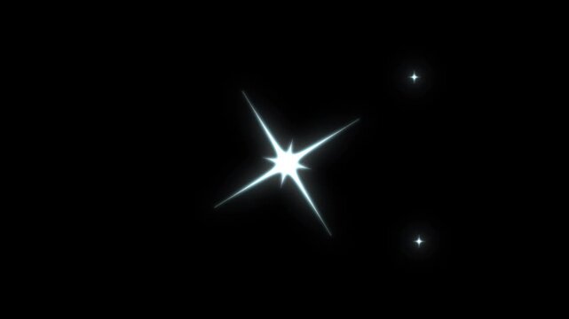Sparkle twinkle star animation, glowing white doodle stars, flat vector doodle sparkle, glowing light trails, 2D shining twinkle effect on black screen background, Twinkle Sparkling stars.4k video