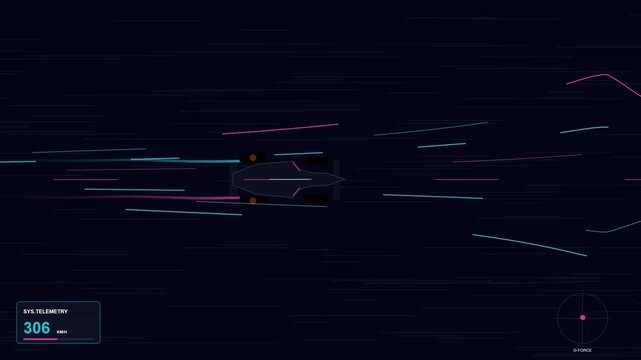 Digital High Speed Formula Race Car with HUD Telemetry Overlay