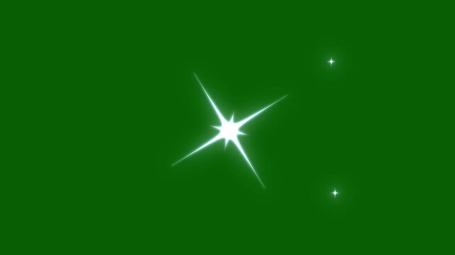 Sparkle twinkle star animation, glowing white doodle stars, flat vector doodle sparkle, glowing light trails, 2D shining twinkle effect on green screen background, Twinkle Sparkling stars.4k video
