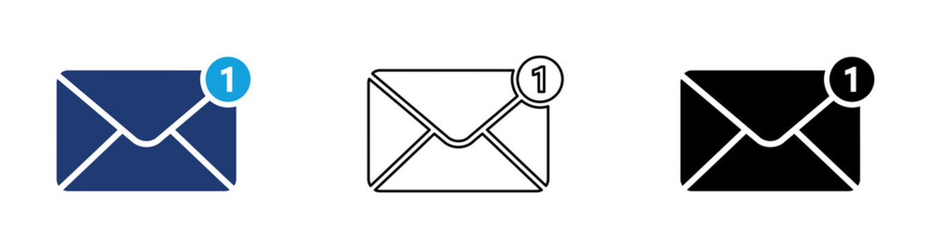 Multicolor New Message Icon Set with Filled and Outline Styles for Email Notifications Unread Messages Communication Alerts and Digital Messaging Systems Isolated on Transparent Background
