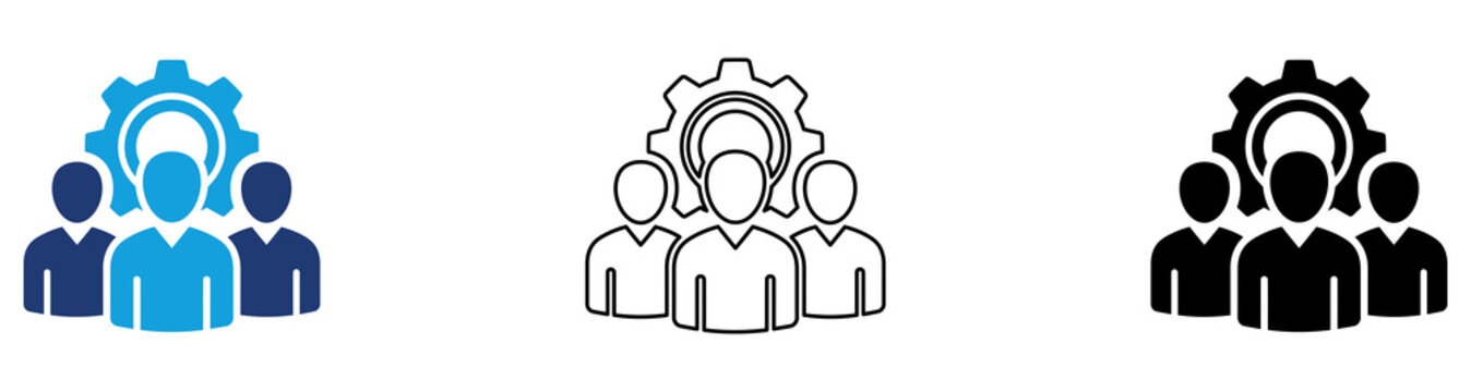 Multicolor Team Support Icon Set with Filled and Outline Styles for Customer Service Technical Assistance Help Desk Operations Contact Center Management and Team Collaboration 