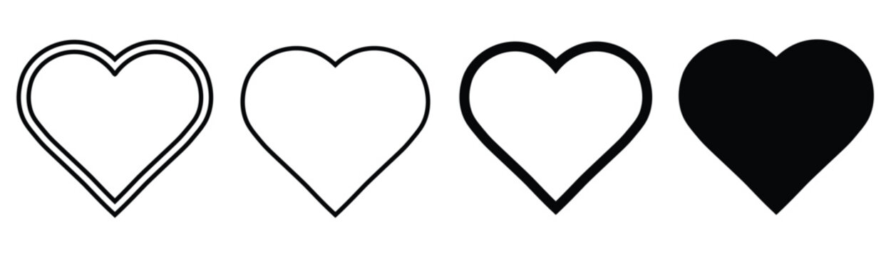 Heart icon set vector love line outline solid linear symbol shape romantic element collection illustration isolated web button design graphic logo sign UI art