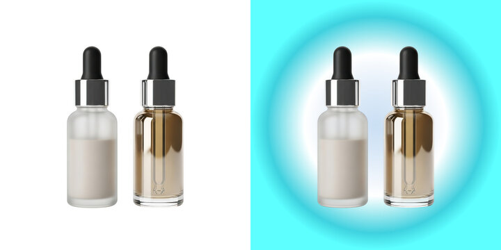 Two cosmetic serum dropper bottles isolated on white background