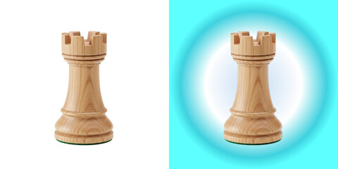 Wooden chess rook piece isolated on transparent background © MDSHAH