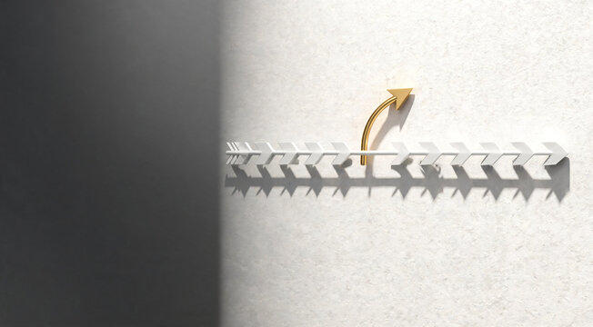 3d arrow climbing upward on zigzag mountain path with transparent background