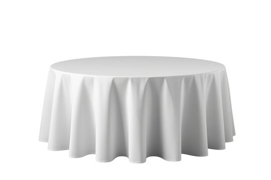 White circular banquet table with floor length cloth