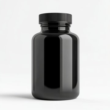 Black Supplement Bottle Mockup Isolated Packaging Container for Healthcare Products
