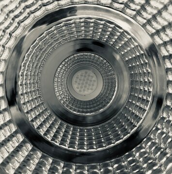 Close-up of a texture silver metallic LED lamp cup