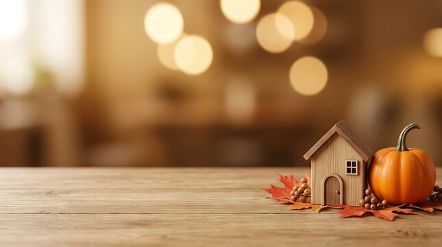 Embrace the warmth of autumn a thanksgiving wallpaper featuring a cozy scene with pumpkins fall colors and a rustic wooden tabletop for
