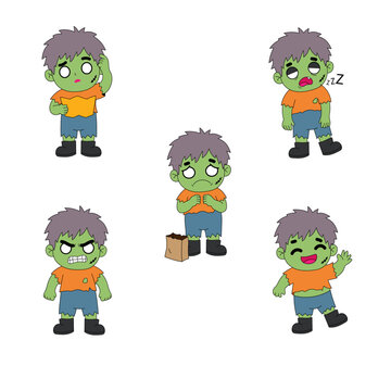 set of funny cartoon zombie