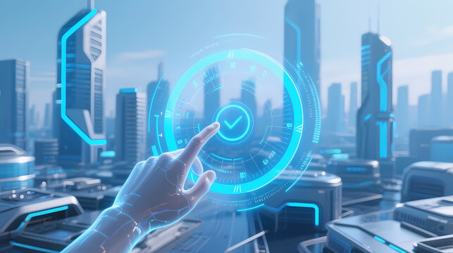 Hand touching holographic interface