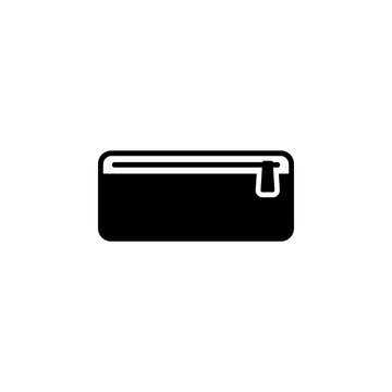 Pencil case icon with simple black flat style representing school supplies and stationery storage for office organization or educational mobile application tools.
