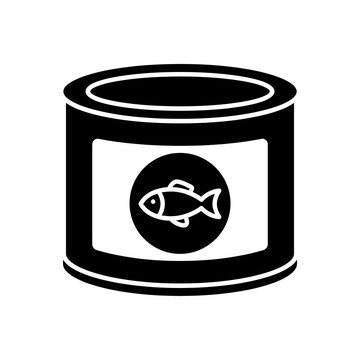 Canned fish food container black icon displaying nautical symbol used for packaging seafood storage solutions in commercial grocery retail product presentation.