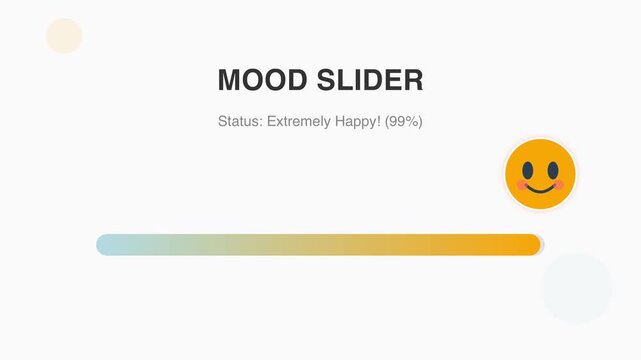 Mood tracker slider UI animation with emojis changing from feeling low to extremely happy