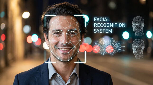 Identity face scanner biometric facial recognition man technology overlay business. Facial recognition identification system. cyber security privacy protection safety, person access verification
