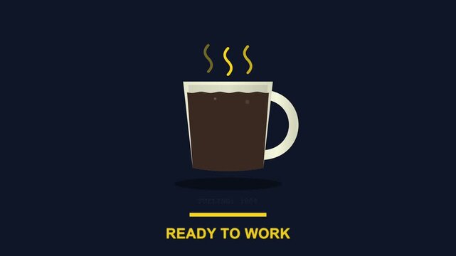 Animated coffee cup filling up with progress bar loading from fueling to ready work