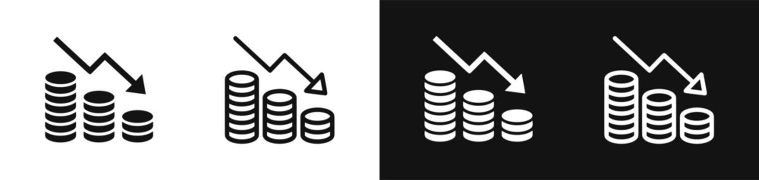 Coin stack with downward arrow icon set