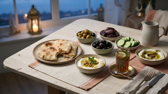Traditional ramadan iftar table setup