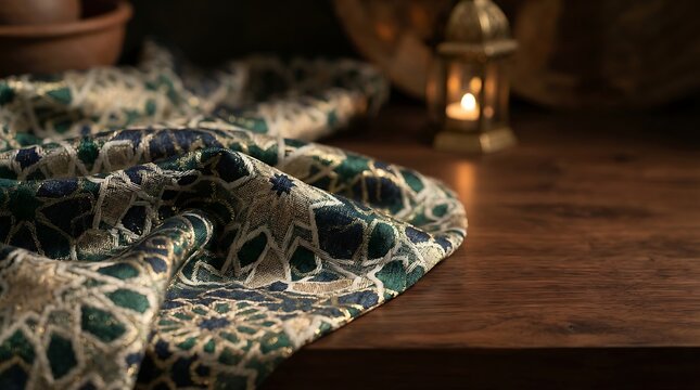 Ramadan kareem decoration with lantern and fabric