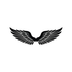 Obraz premium Black silhouette of spread eagle wings isolated on a white background for graphic design projects