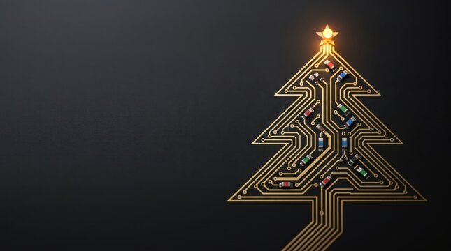 Circuit Christmas tree. Tech holiday. Modern celebration.