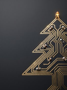 Circuit Christmas tree. Tech holiday. Modern celebration.