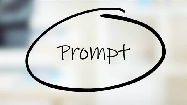 Hand drawing prompt inside oval shape on transparent glass surface with marker