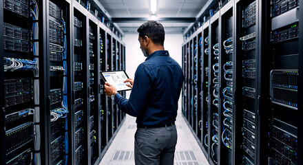 Fototapeta premium IT engineer managing cloud security in data center
