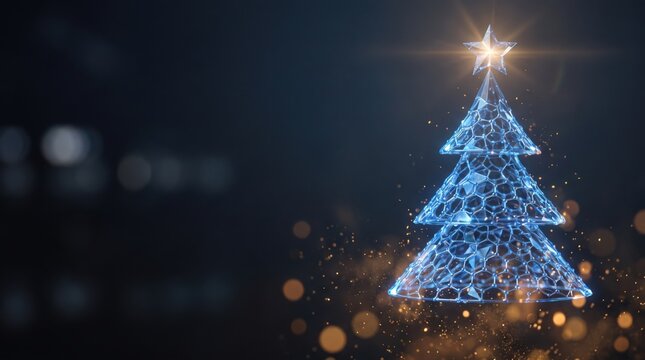 Glass Christmas tree. Winter holiday magic. Future celebration.