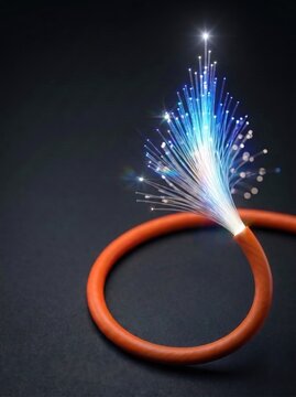 Glowing fiber optic cable. High-speed data transmission and modern technology.