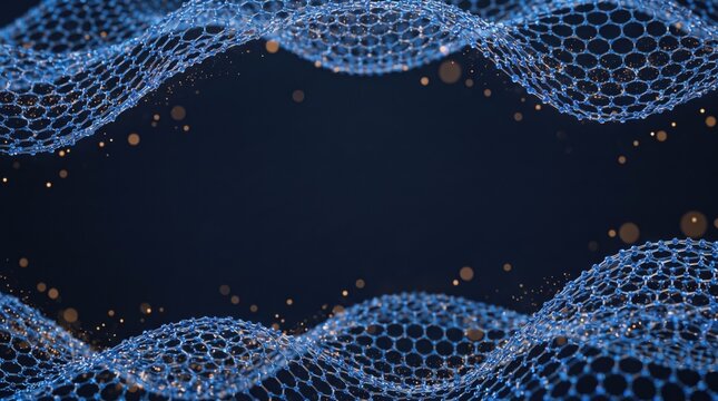 Blue graphene waves. Molecular background. Future tech concept.