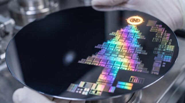 Silicon wafer. Microchip tree. Tech holiday.