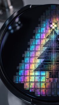 Silicon wafer. Microchip technology. Future innovation.
