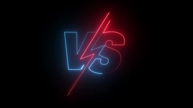 glowing neon VS versus bars icon animation on black background 4K motion video..