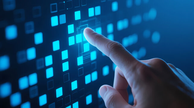 Finger touching glowing blue interface