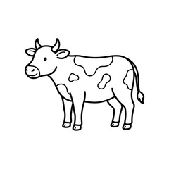 Domestic dairy cow black outline cartoon illustration on transparent background suitable for livestock farming graphics agricultural design and kids coloring books. © workdesgin