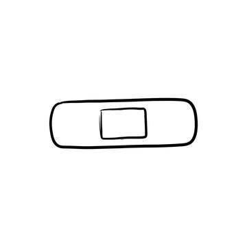 Medical adhesive plaster bandage outline icon with simple hand drawn black sketch style on transparent background for first aid and healthcare visuals.