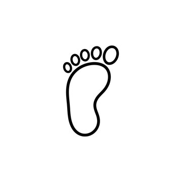 Human footprint outline illustration showing Five toes and arched sole is useful for medical podiatry logos tracking graphics beach themes and walking route signs.