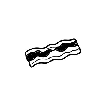 Black and white bacon strip illustration with wavy fat layers is an ideal graphic resource for breakfast menus butcher shop signs and kitchen decor print projects.
