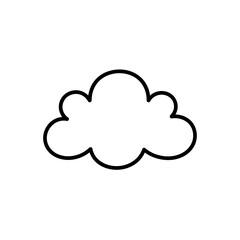 Fototapeta premium Cloud shape icon simple black line art drawing for weather display represented as isolated flat stroke vector illustration on transparent background for design.
