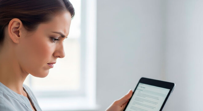 Woman Upset Reading Work Email Stress And Professional Pressure In Modern Workplace
