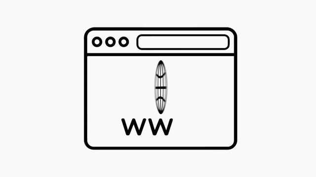 Animated Internet Browser Window with WWW Symbol, Website Navigation, Online Browsing, Web Connectivity and Global Networking Minimalist Outline Line Icon