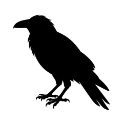 Fototapeta premium Black silhouette raven vector design for dark-themed greeting cards, posters, or social media graphics with isolated