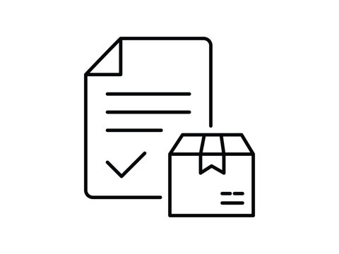 Delivery document icon order list, shipping receipt, checklist symbol, invoice, parcel package, logistic check vector line icon