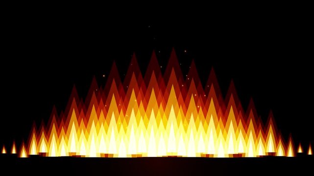 Abstract thermodynamic vector fire with layered orange yellow flames rising on a black background